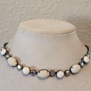 Vintage Schiaparelli Stamped Milky White and Multicolor Beaded Necklace